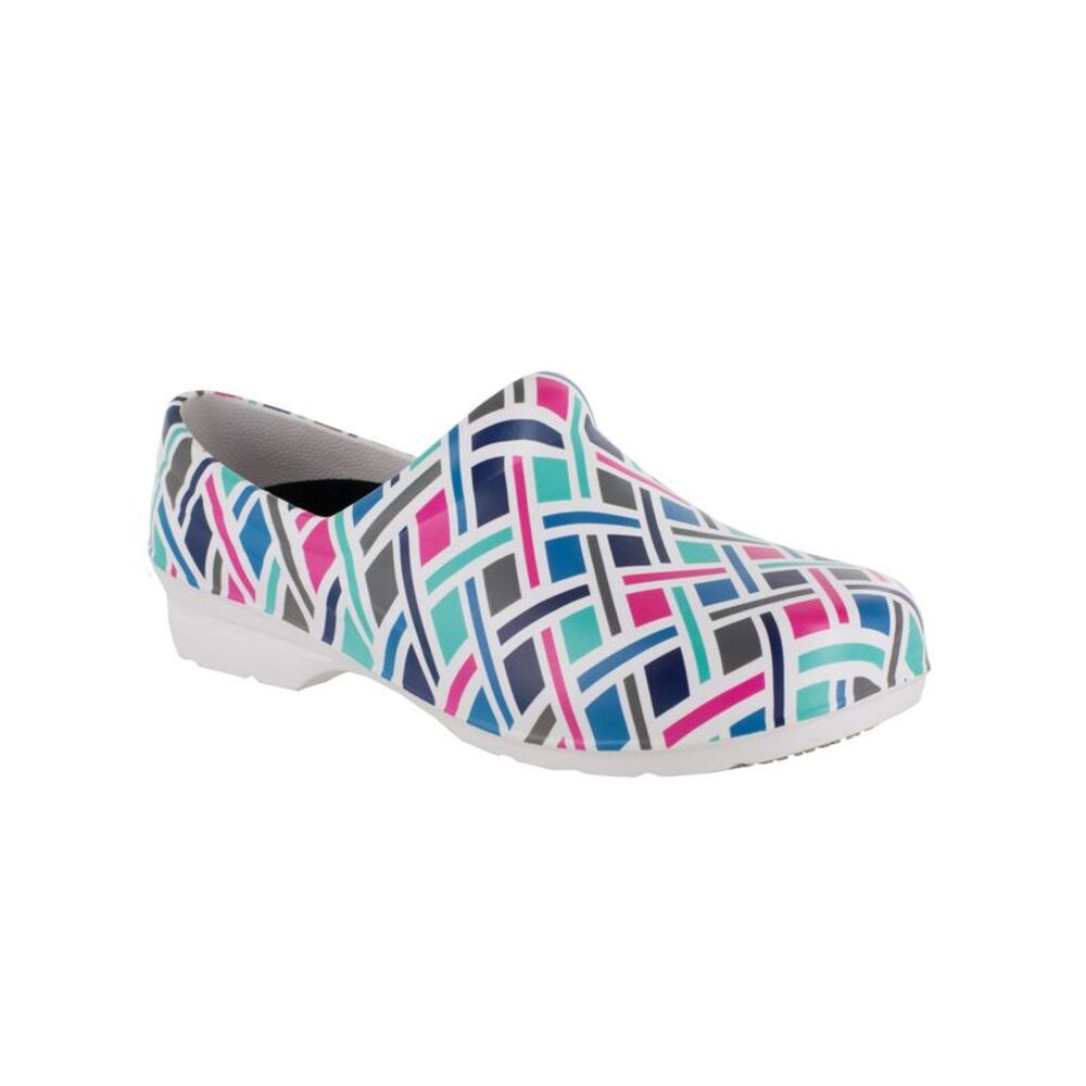 EASY WORKS BY EASY STREET Womens White Kris Wedge Slip On Clogs 9 M